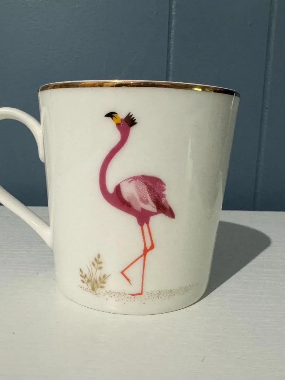 Sara Miller London Flamingo Mug Portmeirion Gold Rim Pink Bird Coffee Cup New - Picture 2 of 4